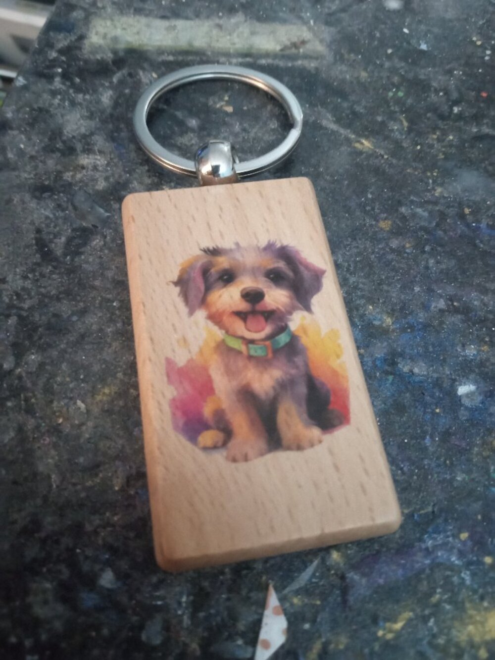 Handmade Wooden Dog Keychain